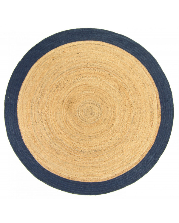 Apvalus kilimas - Taki (džiuto/mėlyna) 